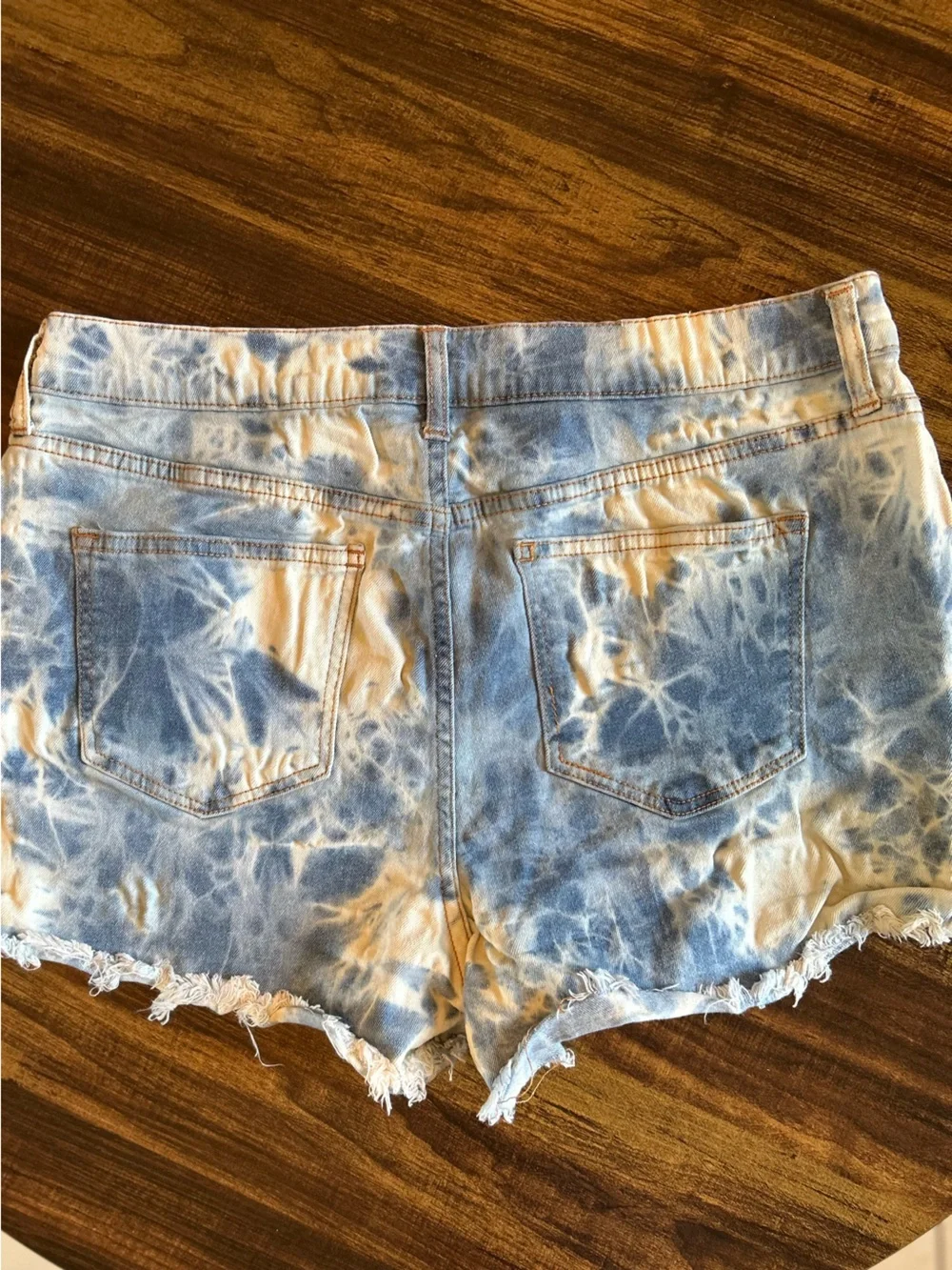 Celebrity Pink Blue and Cream Tie-Dye Denim Shorts